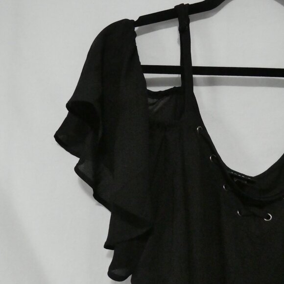 TORRID | size 2 | Chic Black Cold Shoulder Sheer Blouse | Lace Front Design - Picture 3 of 14